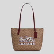 COACH Fiona Zip Tote Bag In Signature Canvas With Horse And Carriage Print CX587